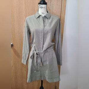 Dylan Brand Military Safari Inspired Button Up Tie Collared Romper Jumpsuit